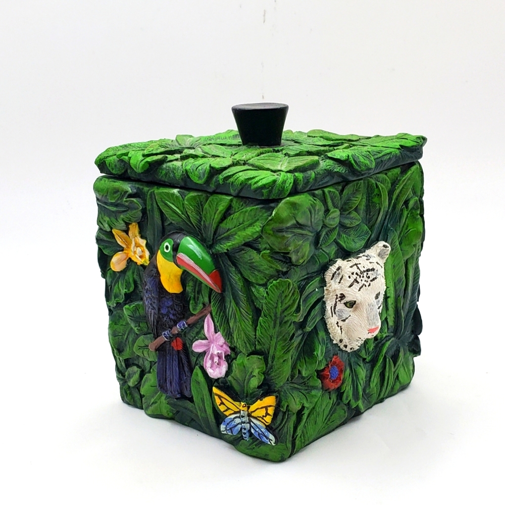 Vintage Jungle Rain Forest Green Animals Theme Cotton Swap Jar Box Kmart